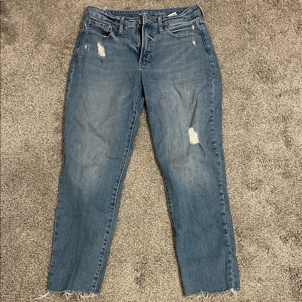 Old Navy Blue Distressed Cropped Jeans